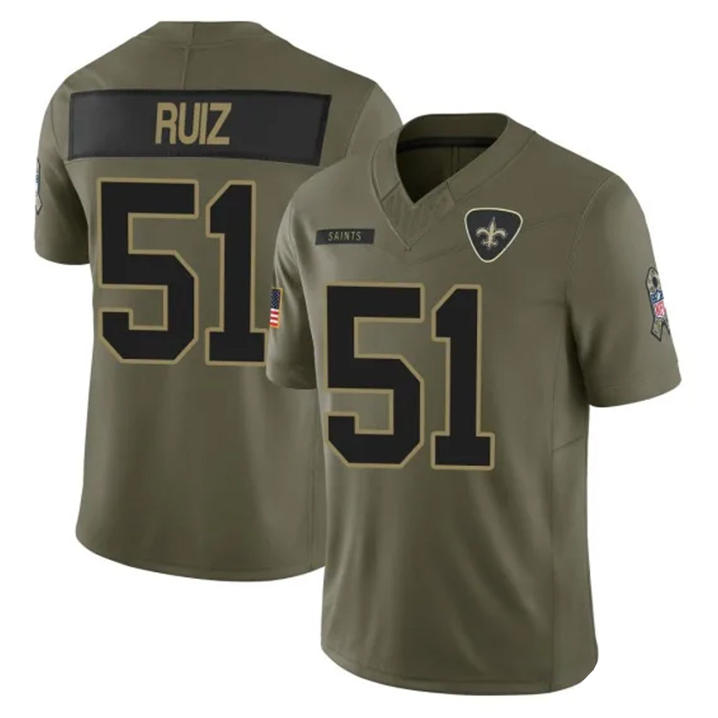 Johmsee NO.Saints #51 Cesar Ruiz Player Olive 2025 Salute To Service Limited Stitched Jerseys