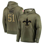 Johmsee NO.Saints #51 Cesar Ruiz Player Olive Salute to Service Pullover Hoodies Home Game Stitched Jerseys