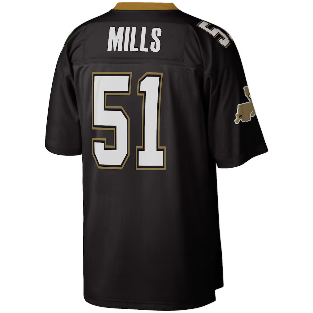 Johmsee NO.Saints  #51 Sam Mills Mitchell & Ness Black Legacy Replica Stitched Puhic Jersey