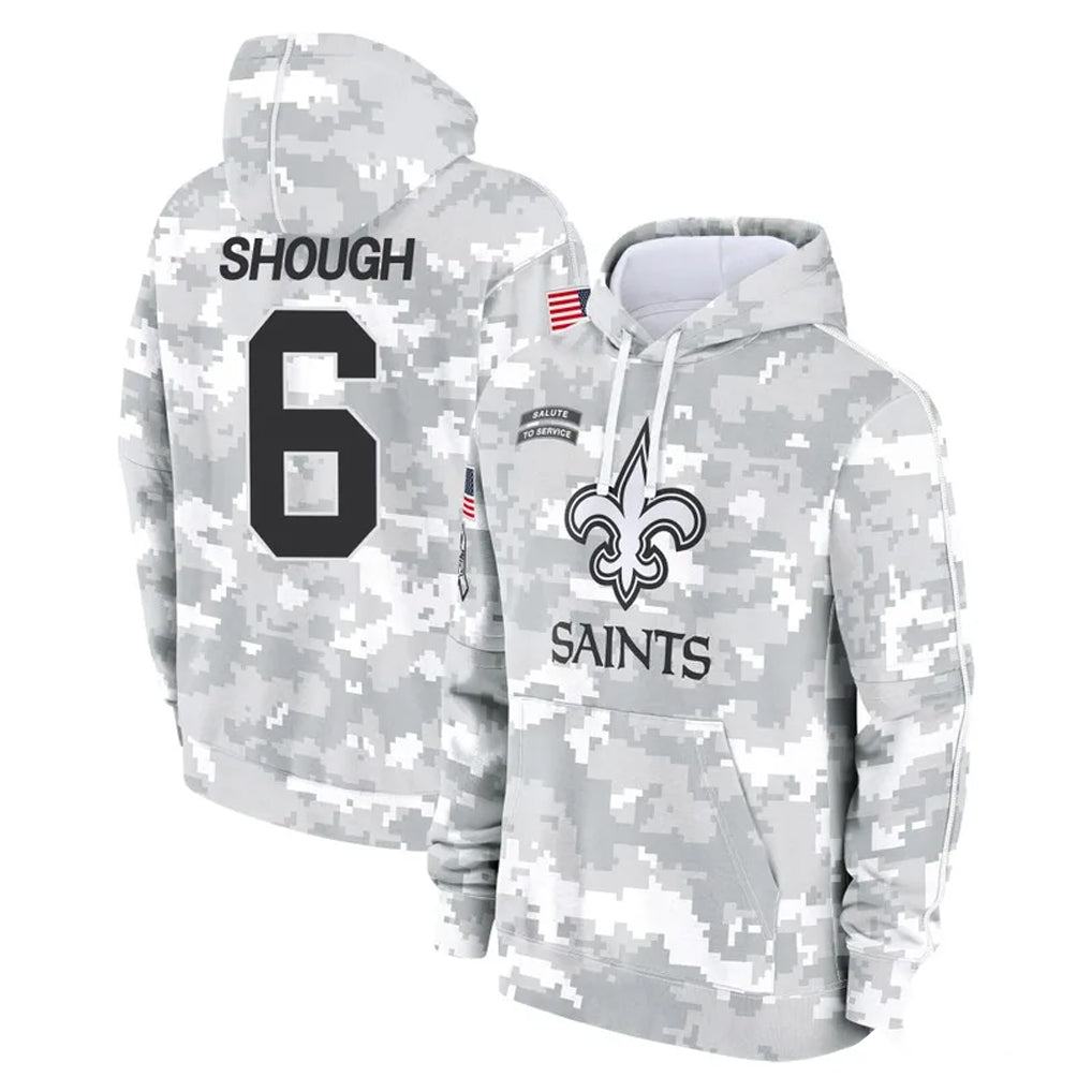 Johmsee NO.Saints #6 Tyler Shough Player Arctic Camo Salute to Service Pullover Hoodies Limited Game Stitched Jerseys