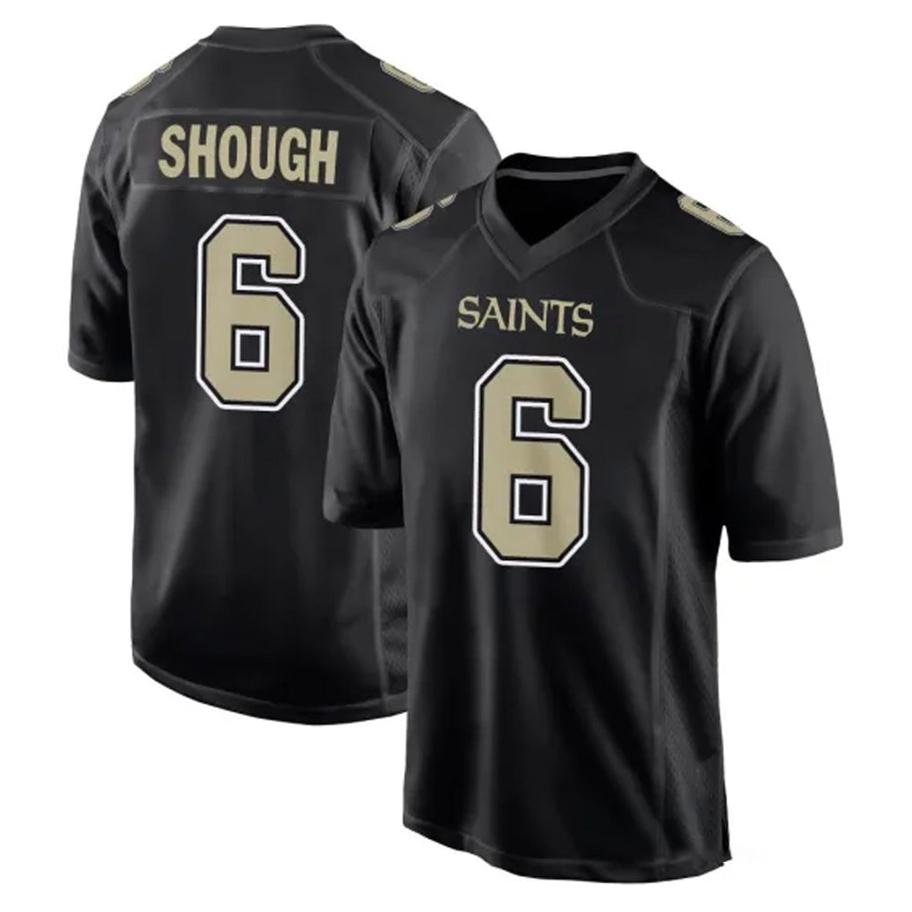 Johmsee NO.Saints #6 Tyler Shough Player Black Carbon Fashion Home Game Stitched Jerseys