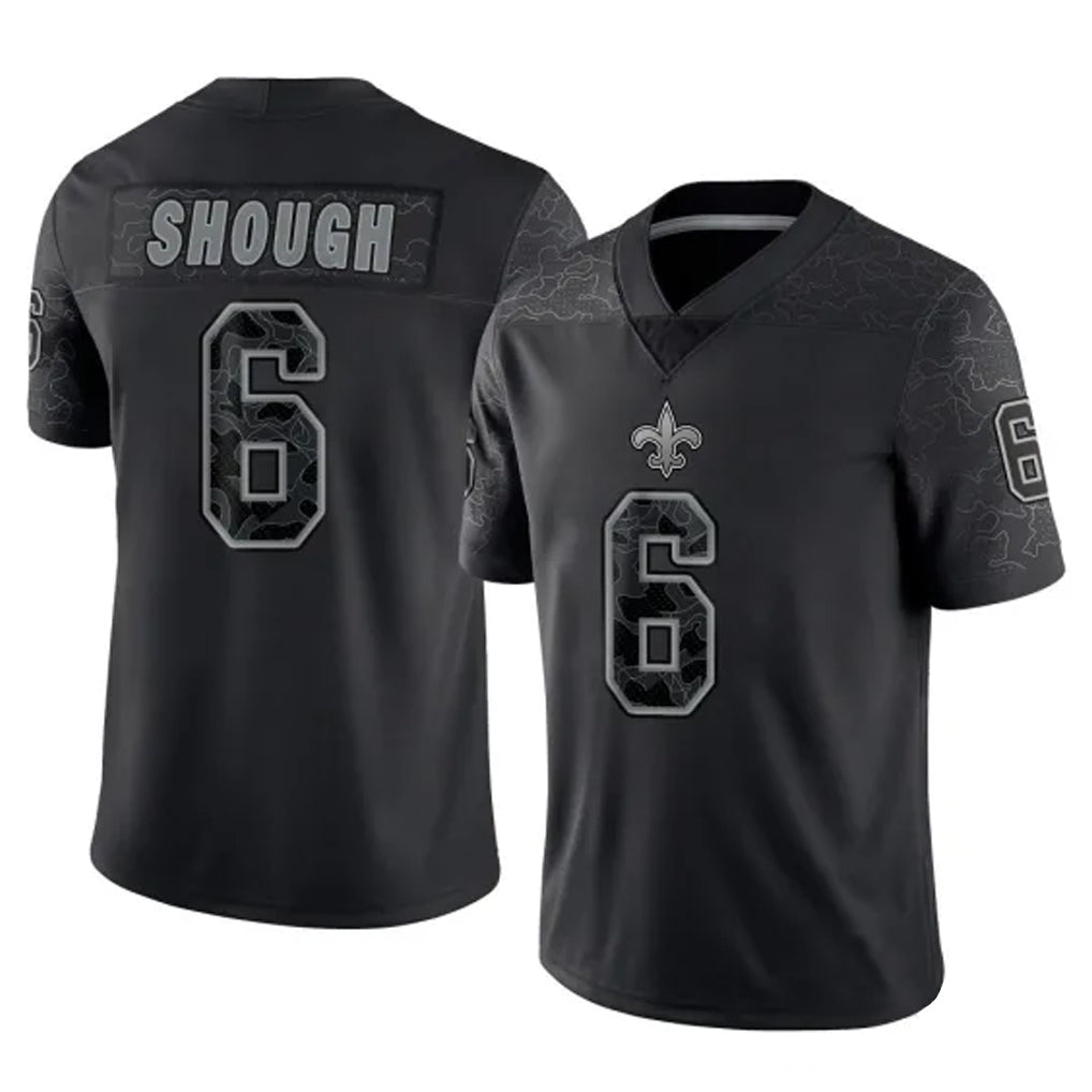Johmsee NO.Saints #6 Tyler Shough Player Black Limited Reflective Home Game Stitched Jerseys