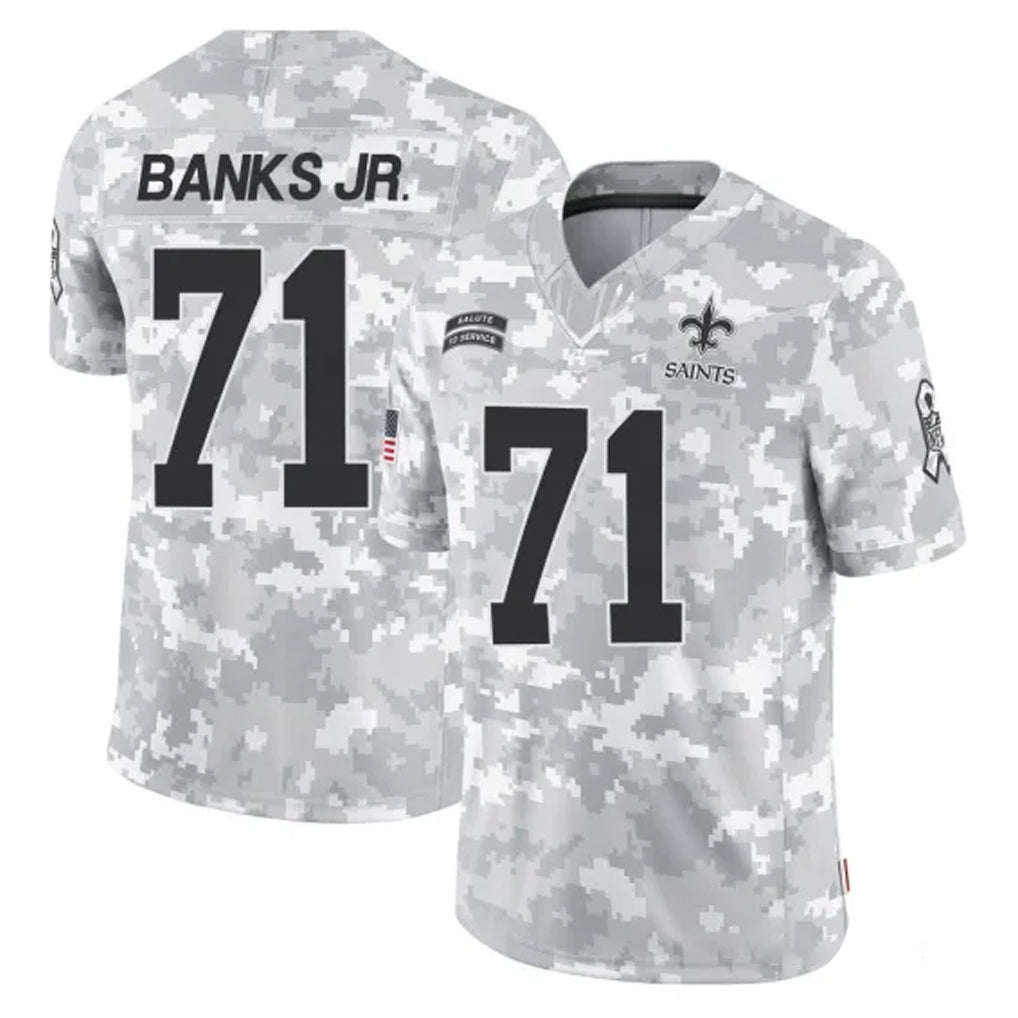 Johmsee NO.Saints #71 Kelvin Banks Jr. Player Arctic Camo Salute To Service Limited Game Stitched Jerseys
