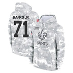 Johmsee NO.Saints #71 Kelvin Banks Jr. Player Arctic Camo Salute to Service Pullover Hoodies Limited Game Stitched Jerseys