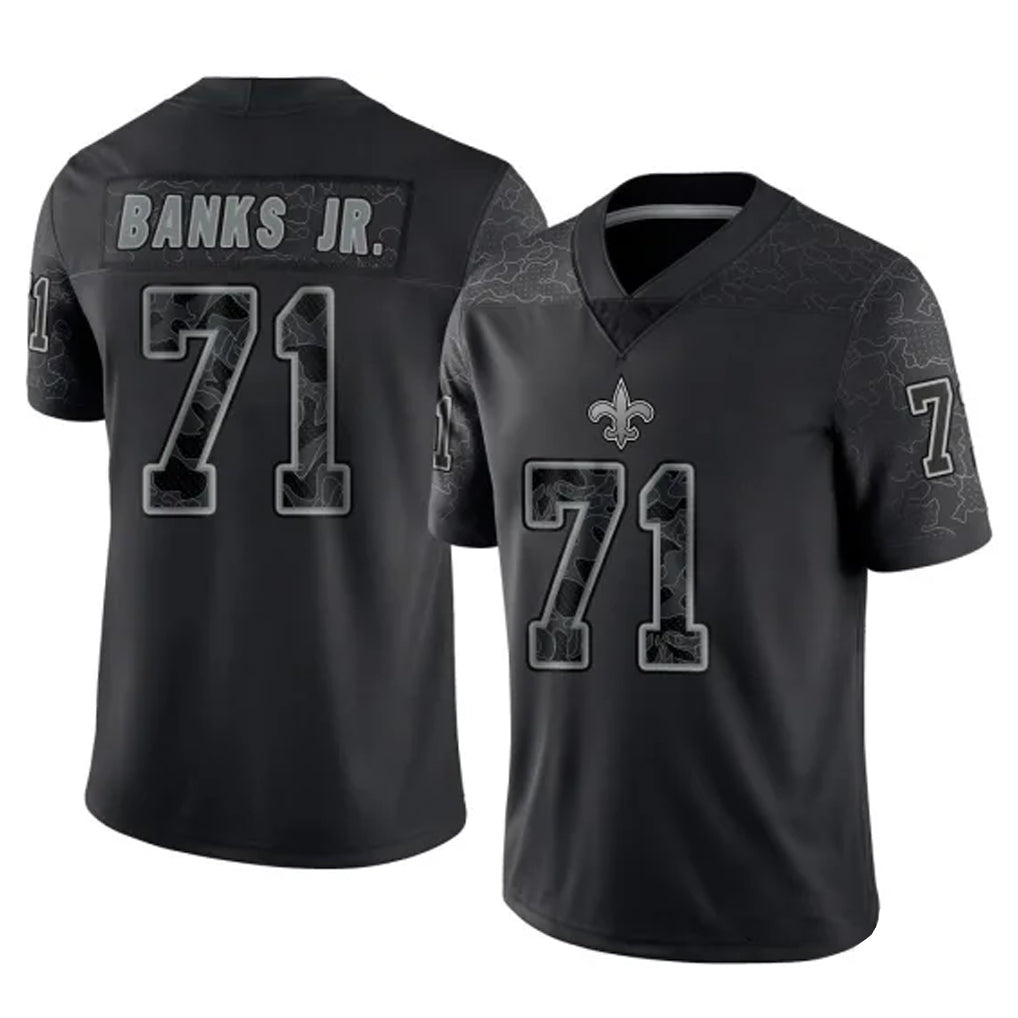 Johmsee NO.Saints #71 Kelvin Banks Jr. Player Black Limited Reflective Home Game Stitched Jerseys