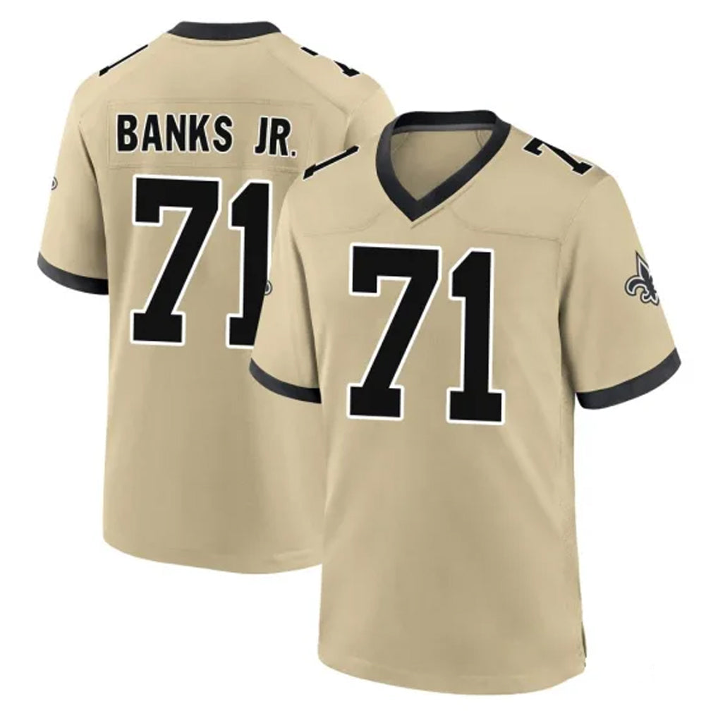 Johmsee NO.Saints #71 Kelvin Banks Jr. Player Gold Home Game Stitched Jerseys