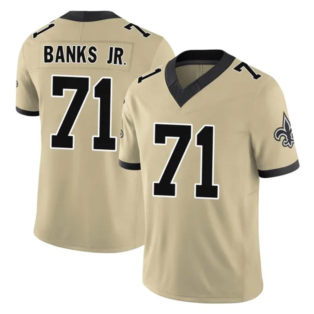 Johmsee NO.Saints #71 Kelvin Banks Jr. Player Gold Limited Vapor F.U.S.E. Home Game Stitched Jerseys
