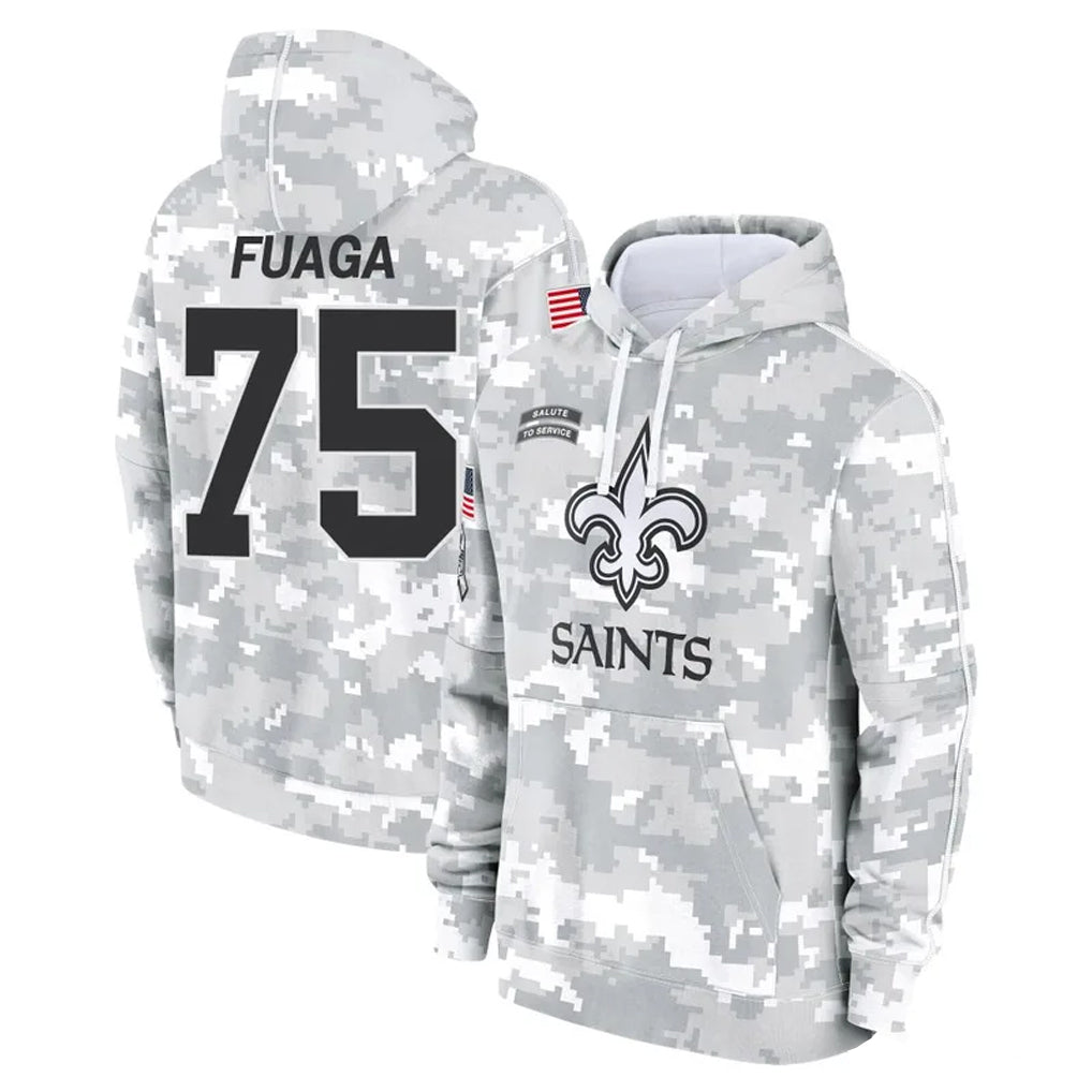 Johmsee NO.Saints #75 Taliese Fuaga Player Arctic Camo Salute to Service Pullover Hoodies Limited Game Stitched Jerseys