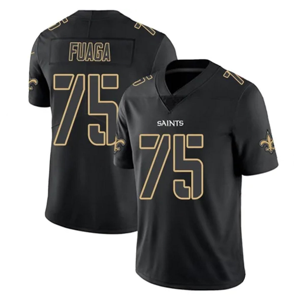 Johmsee NO.Saints #75 Taliese Fuaga Player Black Impact Limited Home Game Stitched Jerseys
