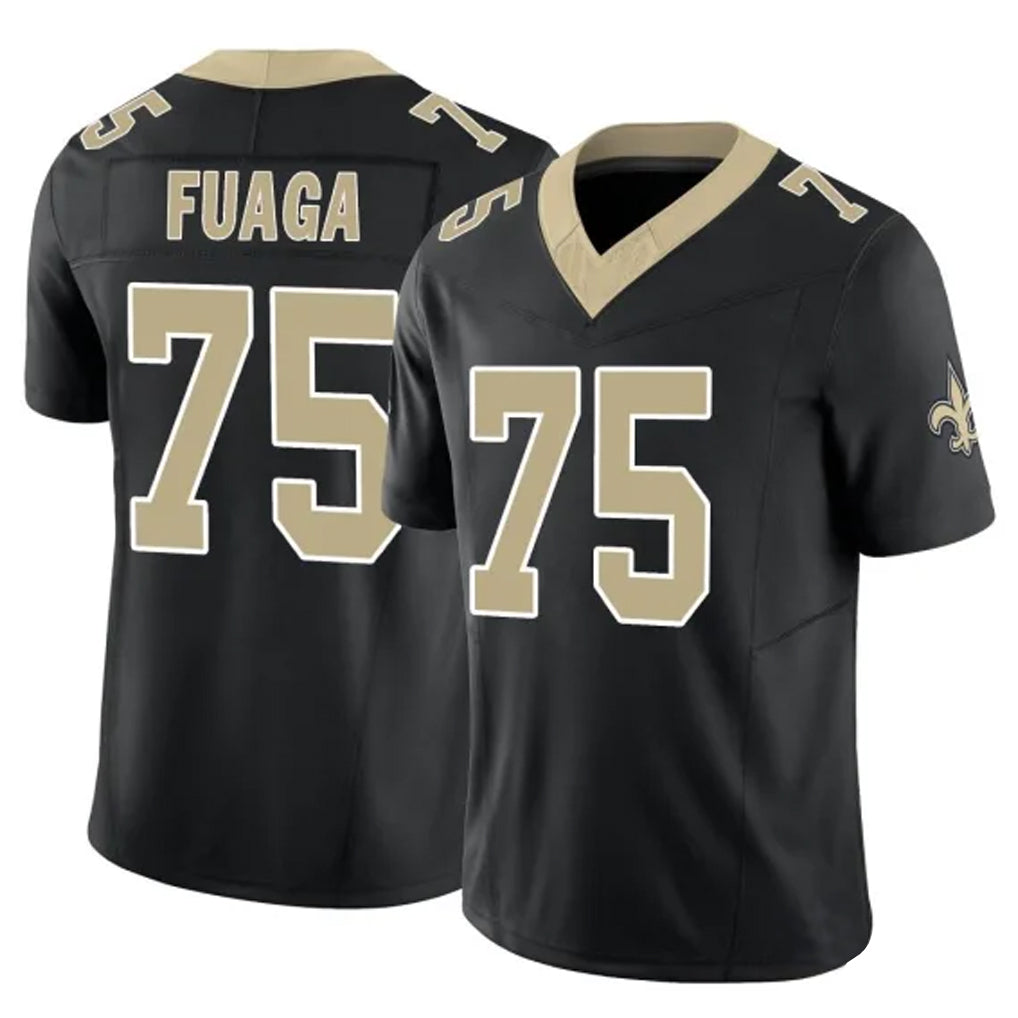 Johmsee NO.Saints #75 Taliese Fuaga Player Black Limited Vapor F.U.S.E. Home Game Stitched Jerseys