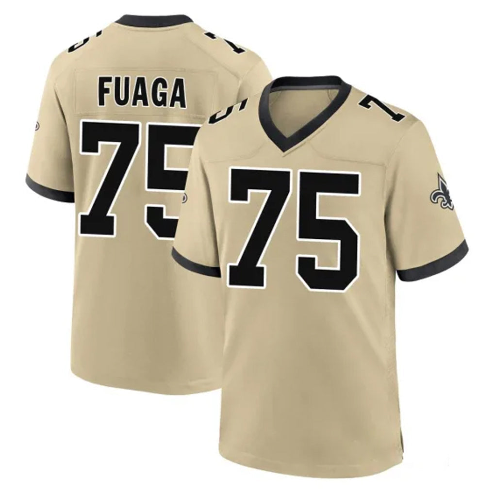 Johmsee NO.Saints #75 Taliese Fuaga Player Gold Home Game Stitched Jerseys