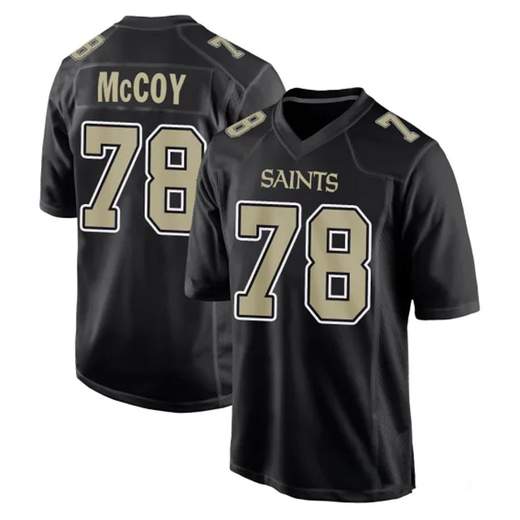 Johmsee NO.Saints #78 Erik McCoy Player Black Carbon Fashion Home Game Stitched Jerseys