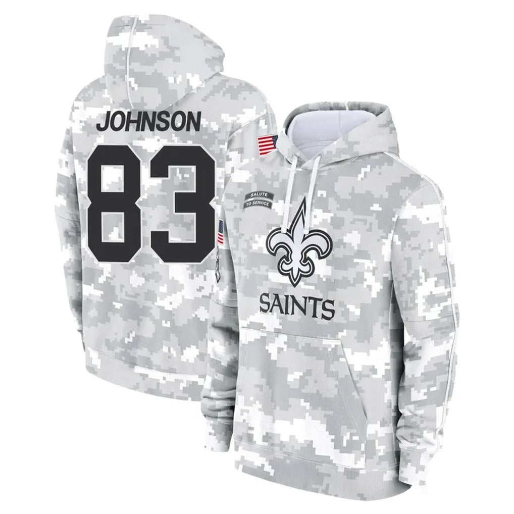 Johmsee NO.Saints #83 Juwan Johnson Player Arctic Camo Salute to Service Pullover Hoodies Limited Game Stitched Jerseys