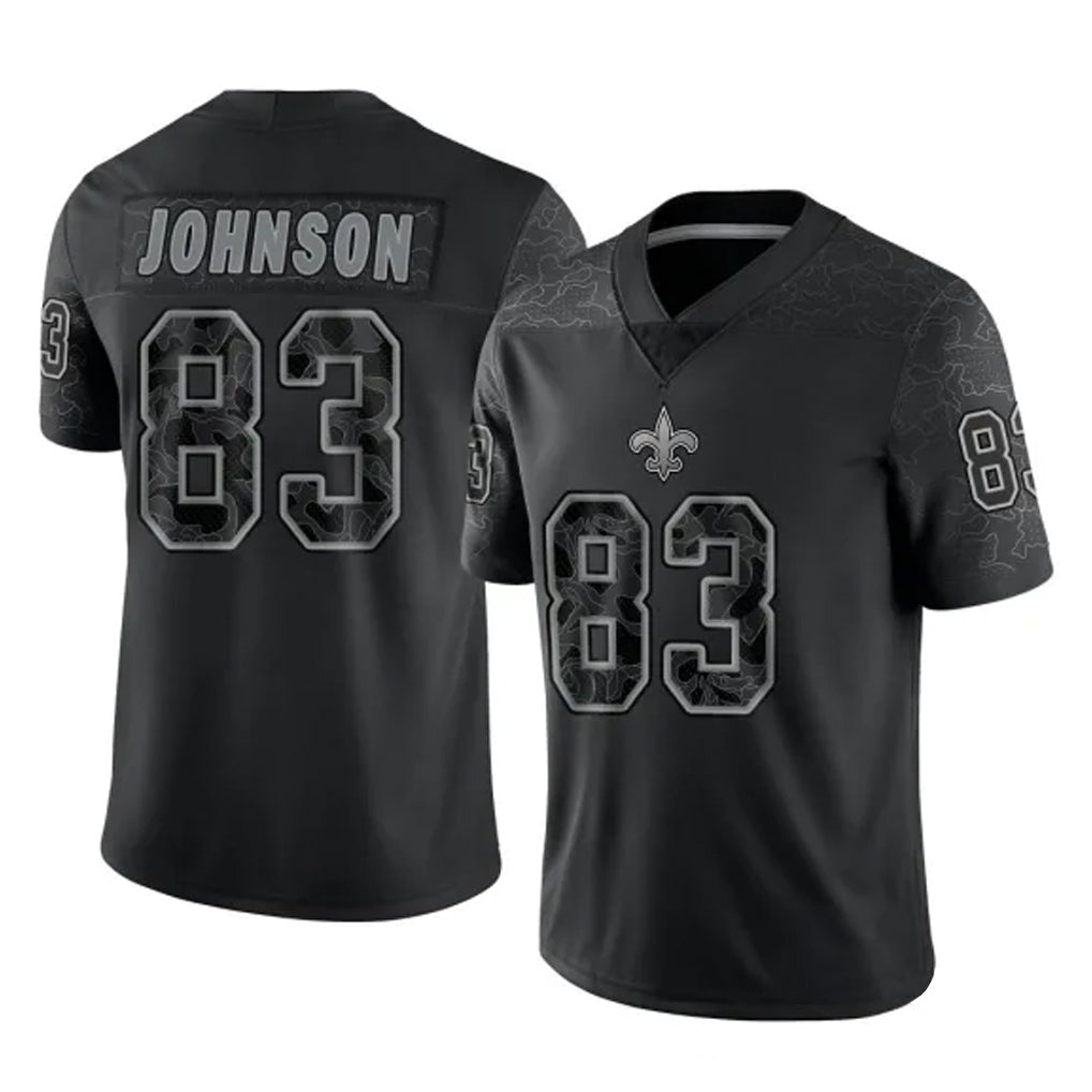 Johmsee NO.Saints #83 Juwan Johnson Player Black Limited Reflective Home Game Stitched Jerseys