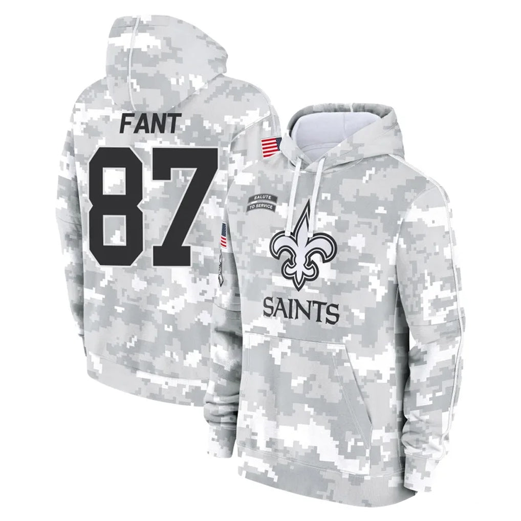 Johmsee NO.Saints #87 Noah Fant Player Arctic Camo Salute to Service Pullover Hoodies Limited Game Stitched Jerseys