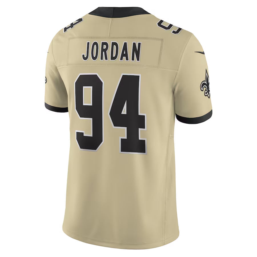 Johmsee NO.Saints #94 Cameron Jordan Player Gold Alternate Vapor F.U.S.E. Limited Stitched Jerseys