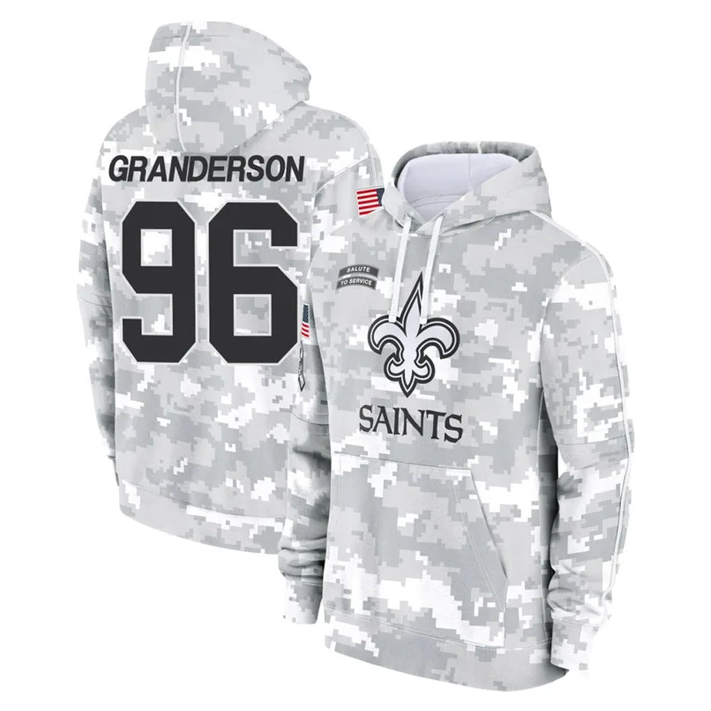 Johmsee NO.Saints #96 Carl Granderson Player Arctic Camo Salute to Service Pullover Hoodies Limited Game Stitched Jerseys