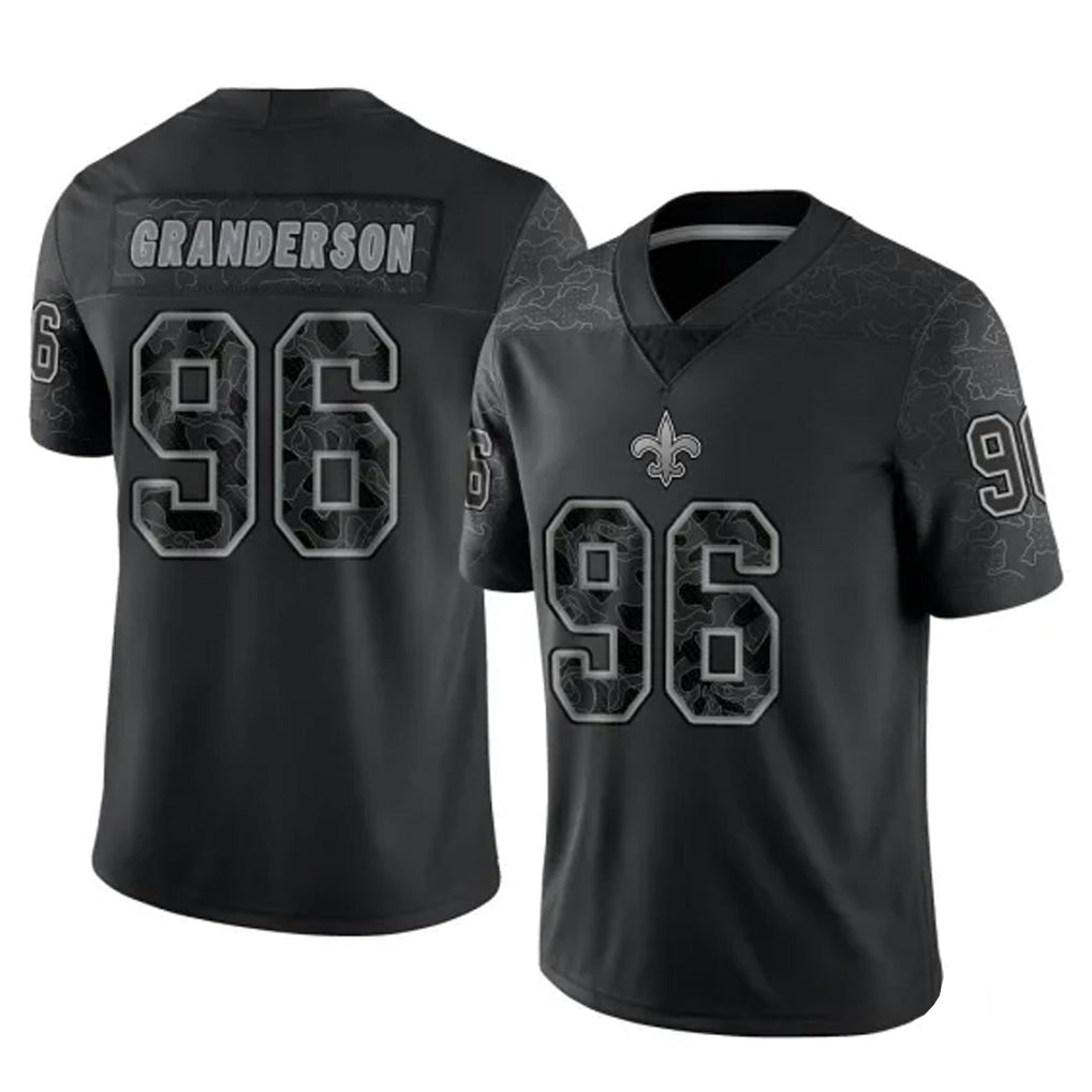Johmsee NO.Saints #96 Carl Granderson Player Black Limited Reflective Home Game Stitched Jerseys