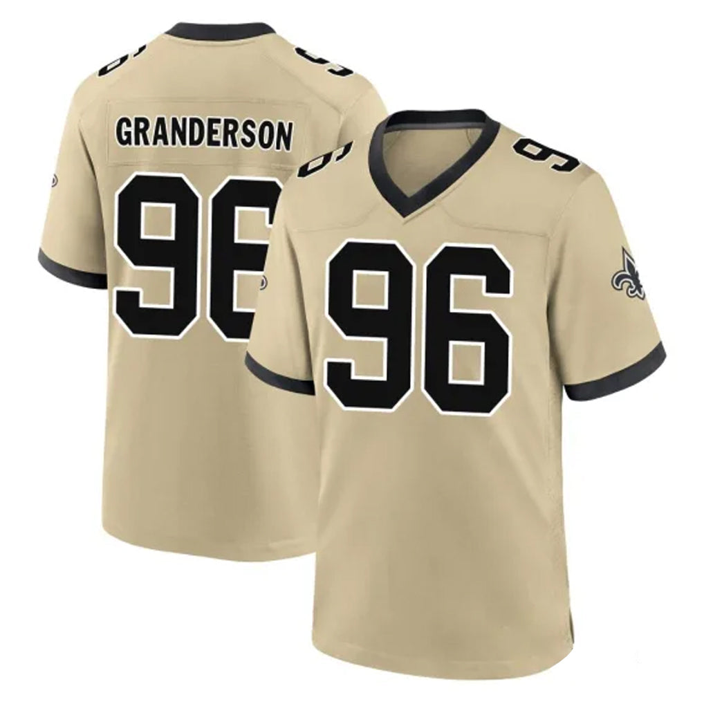 Johmsee NO.Saints #96 Carl Granderson Player Gold Home Game Stitched Jerseys