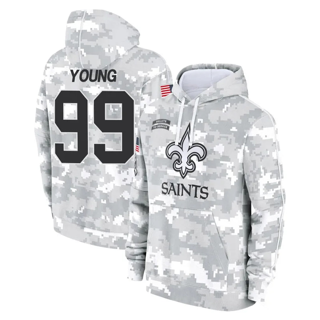 Johmsee NO.Saints #99 Chase Young Player Arctic Camo Salute to Service Pullover Hoodies Limited Game Stitched Jerseys