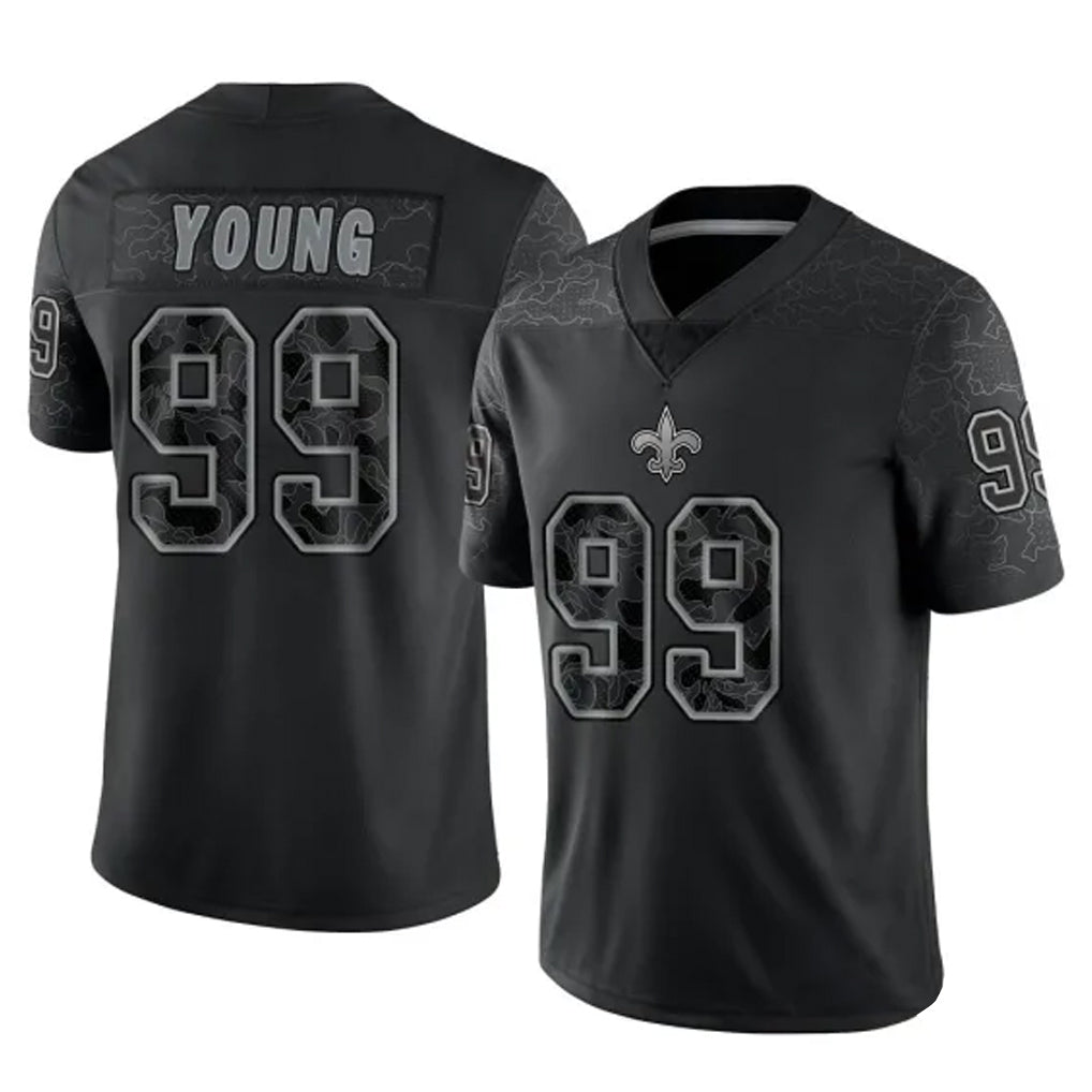 Johmsee NO.Saints #99 Chase Young Player Black Limited Reflective Home Game Stitched Jerseys