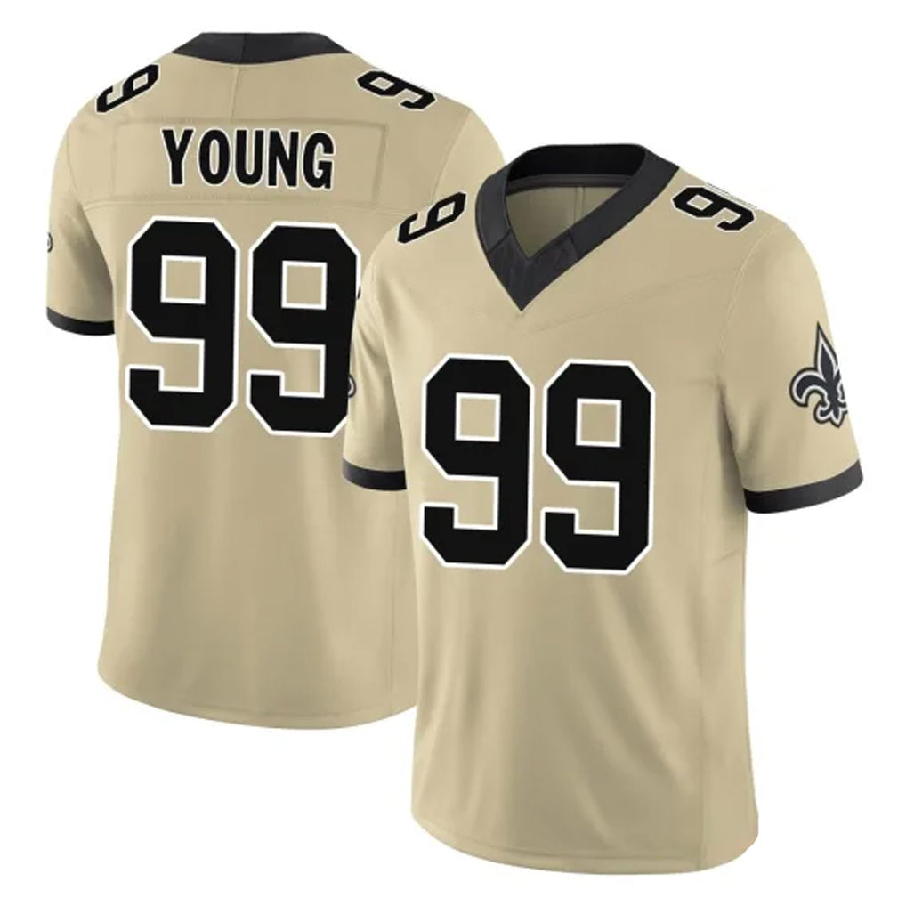 Johmsee NO.Saints #99 Chase Young Player Gold Limited Vapor F.U.S.E. Home Game Stitched Jerseys