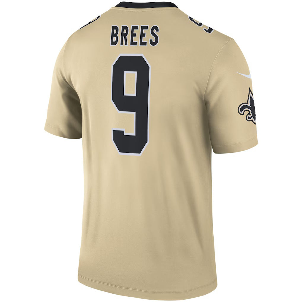 Johmsee NO.Saints #9 Drew Brees Gold Inverted Legend Stitched Jerseys