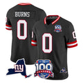 Johmsee NY.Giants #0 Brian Burns Player Black 100th Season & State Patch Vapor Limited Home Game Stitched Jerseys