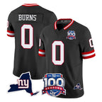 Johmsee NY.Giants #0 Brian Burns Player Black 100th Season & State Patch Vapor Limited Home Game Stitched Jerseys