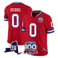Johmsee NY.Giants #0 Brian Burns Player Red 100th Season & State Patch Vapor Limited Home Game Stitched Jerseys