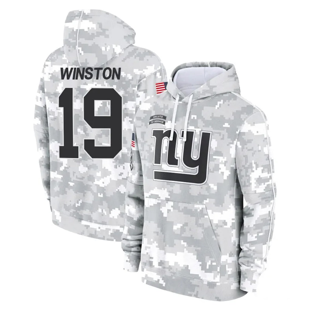 Johmsee NY.Giants #19 Jameis Winston Player Arctic Camo Salute to Service Pullover Hoodies Limited Game Stitched Jerseys