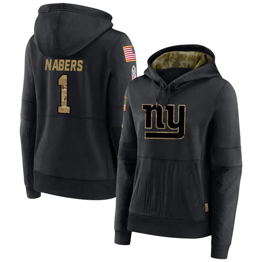 Johmsee NY.Giants #1 Malik Nabers Player Black Salute to Service Hoodies Stitched Jerseys
