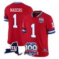 Johmsee NY.Giants #1 Malik Nabers Player Red 100th Season & State Patch Vapor Limited Home Game Stitched Jerseys