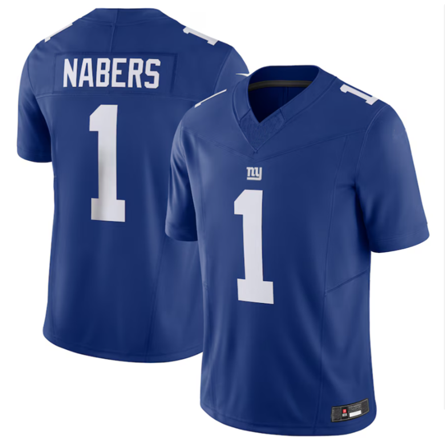 Johmsee NY.Giants #1 Malik Nabers Royal Vapor F.U.S.E. Limited American Stitched Stitched Jersey