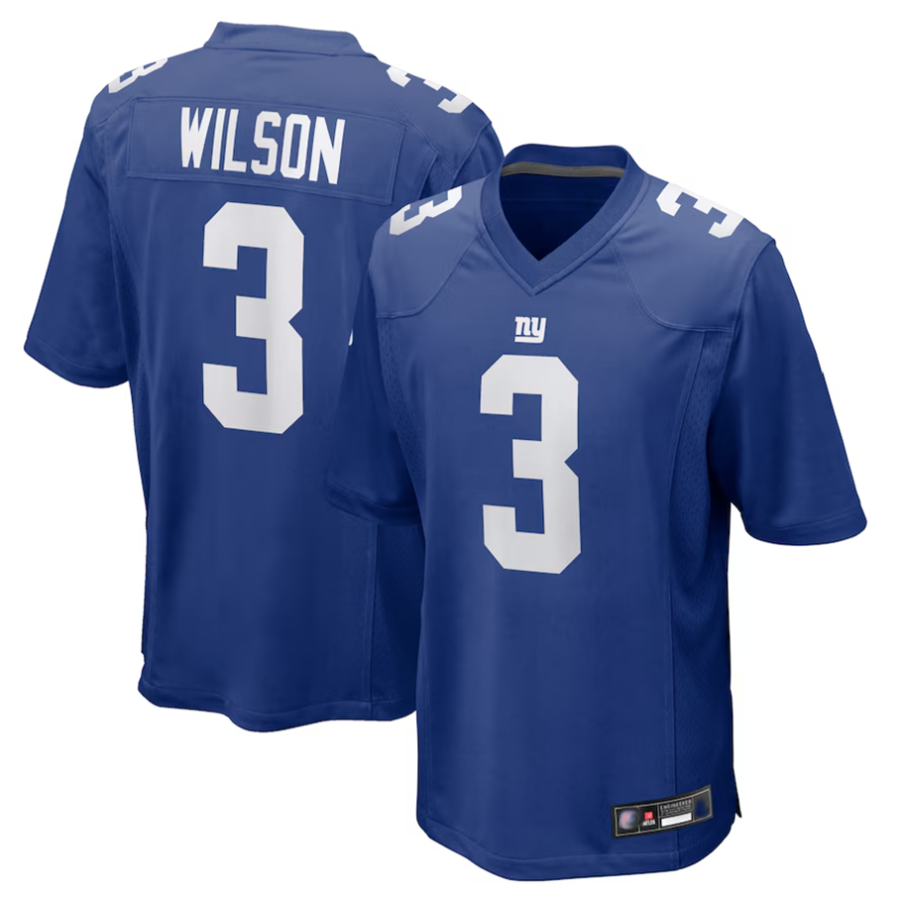 Johmsee NY.Giants #3 Russell Wilson Player Royal Replica Game Stitched Jerseys