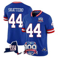 Johmsee NY.Giants #44 Cam Skattebo Player Royal 100th Season & State Patch Vapor Limited Home Game Stitched Jerseys