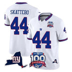 Johmsee NY.Giants #44 Cam Skattebo Player White 100th Season & State Patch Vapor Limited Home Game Stitched Jerseys