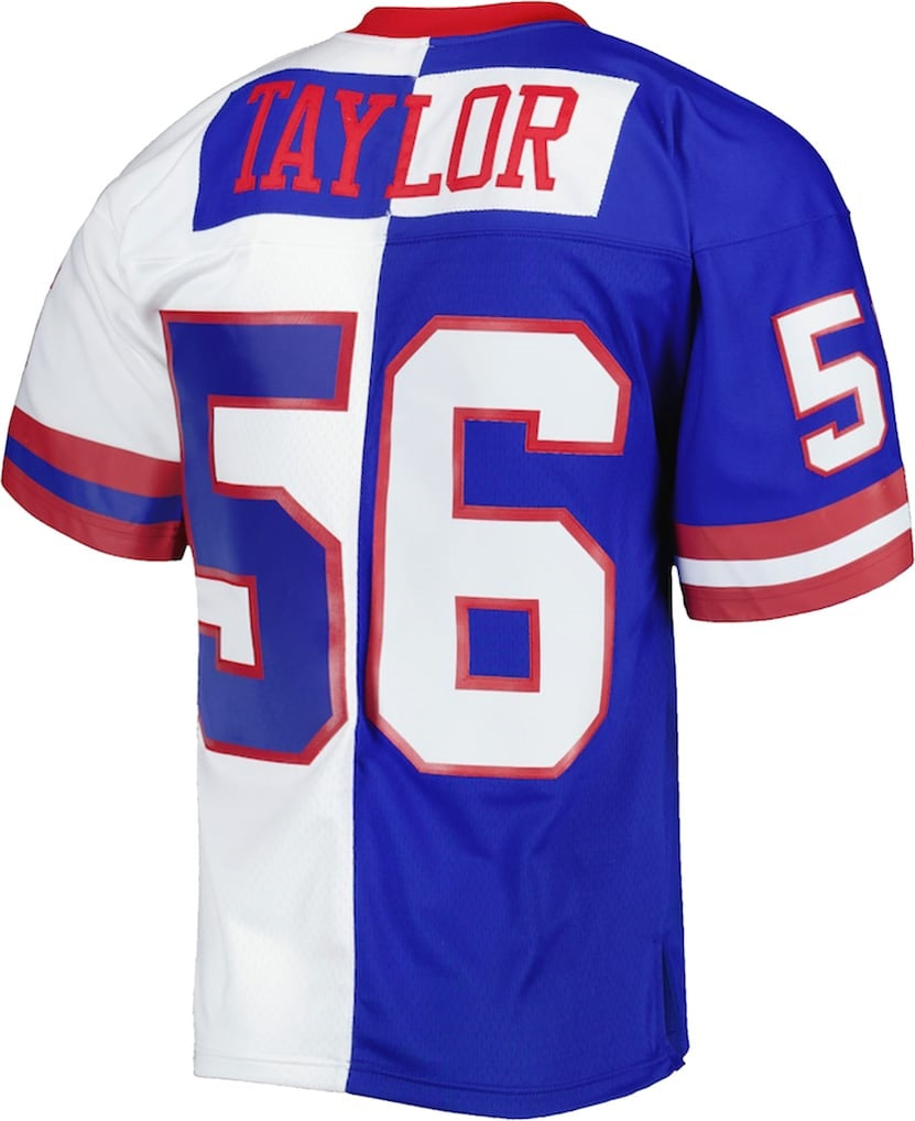 Johmsee NY.Giants #56 Lawrence Taylor Mitchell & Ness Royal-White Split Legacy Replica Stitched Jerseys