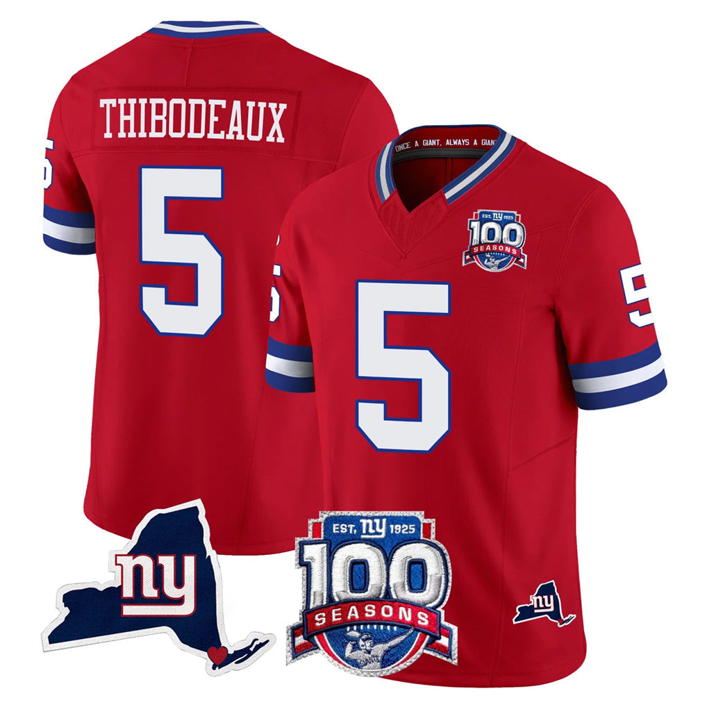 Johmsee NY.Giants #5 Kayvon Thibodeaux Player Red 100th Season & State Patch Vapor Limited Home Game Stitched Jerseys