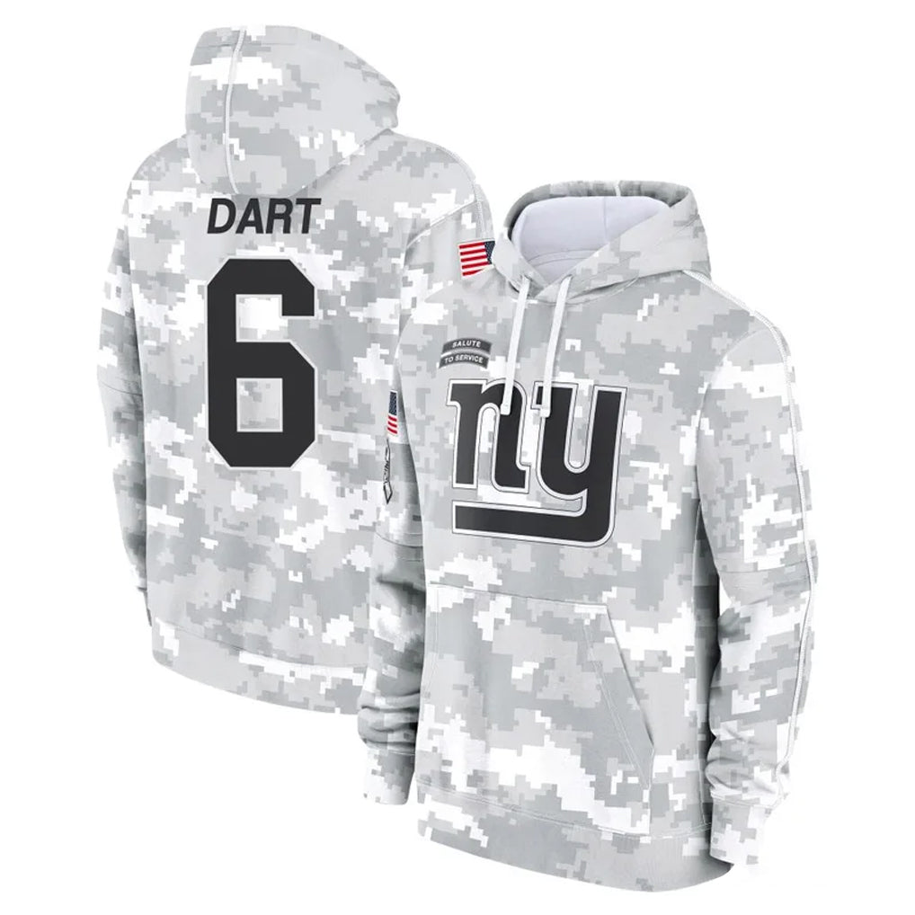Johmsee NY.Giants #6 Jaxson Dart Player Arctic Camo Salute to Service Pullover Hoodies Limited Game Stitched Jerseys