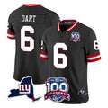 Johmsee NY.Giants #6 Jaxson Dart Player Black 100th Season & State Patch Vapor Limited Home Game Stitched Jerseys