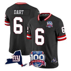 Johmsee NY.Giants #6 Jaxson Dart Player Black 100th Season & State Patch Vapor Limited Home Game Stitched Jerseys