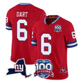 Johmsee NY.Giants #6 Jaxson Dart Player Red 100th Season & State Patch Vapor Limited Home Game Stitched Jerseys