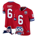 Johmsee NY.Giants #6 Jaxson Dart Player Red 100th Season & State Patch Vapor Limited Home Game Stitched Jerseys