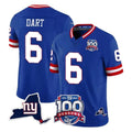 Johmsee NY.Giants #6 Jaxson Dart Player Royal 100th Season & State Patch Vapor Limited Home Game Stitched Jerseys