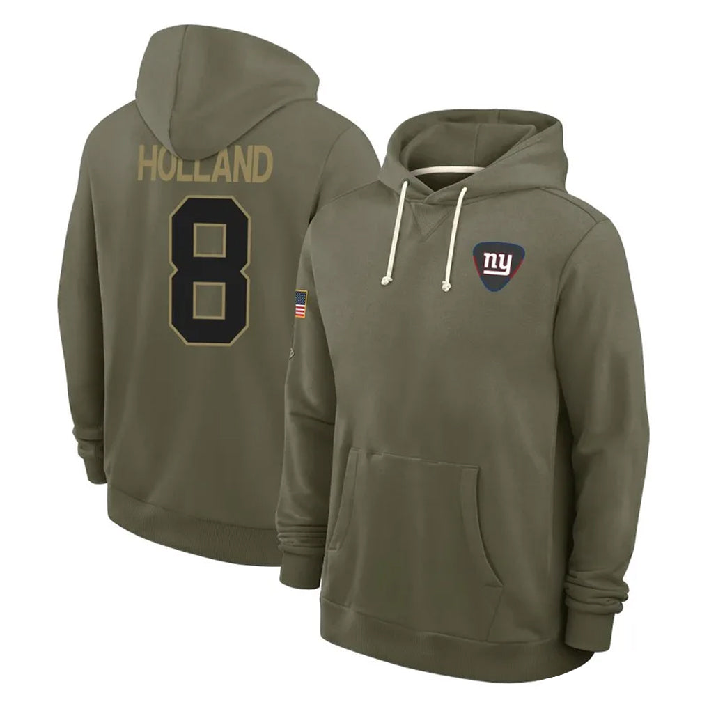 Johmsee NY.Giants #8 Jevon Holland Player Olive Salute to Service Pullover Hoodies Limited Stitched Jerseys