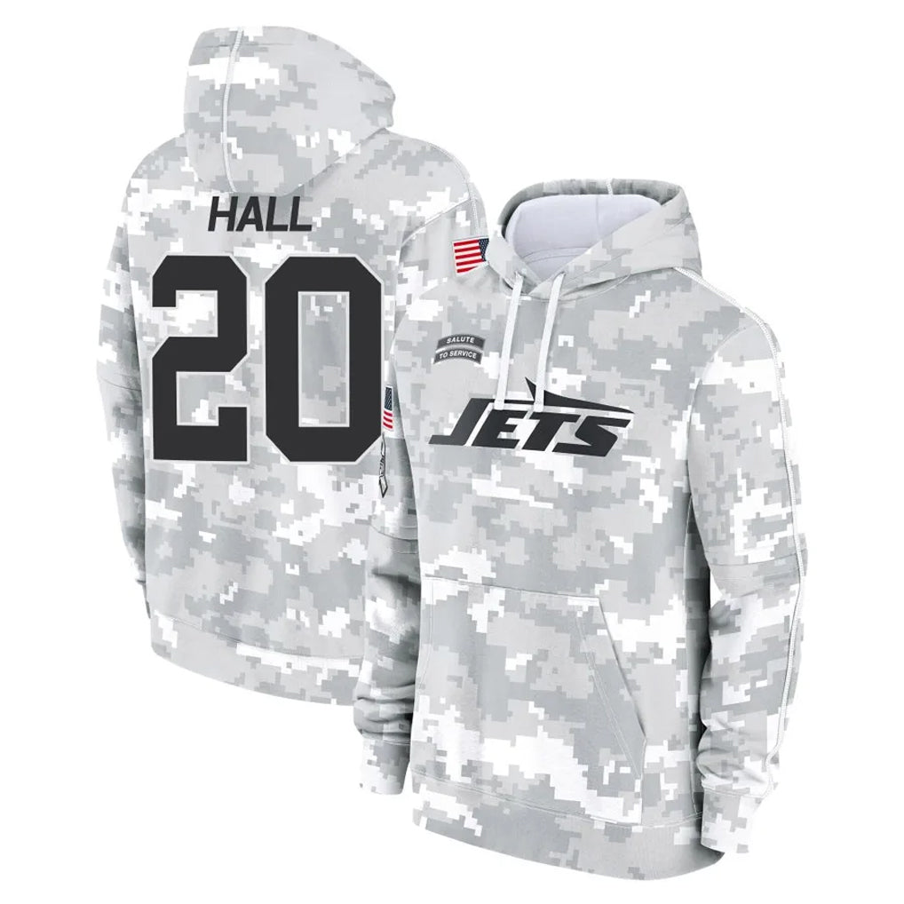 Johmsee NY.Jets #20 Breece Hall Player Arctic Camo Salute to Service Pullover Hoodies Limited Game Stitched Jerseys