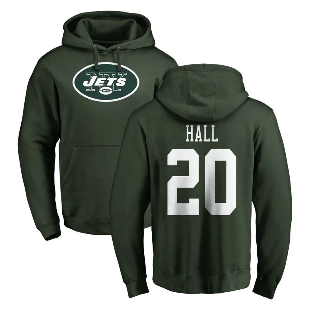 Johmsee NY.Jets #20 Breece Hall Player Green LOGO Pullover Hoodies Limited Game Stitched Jerseys