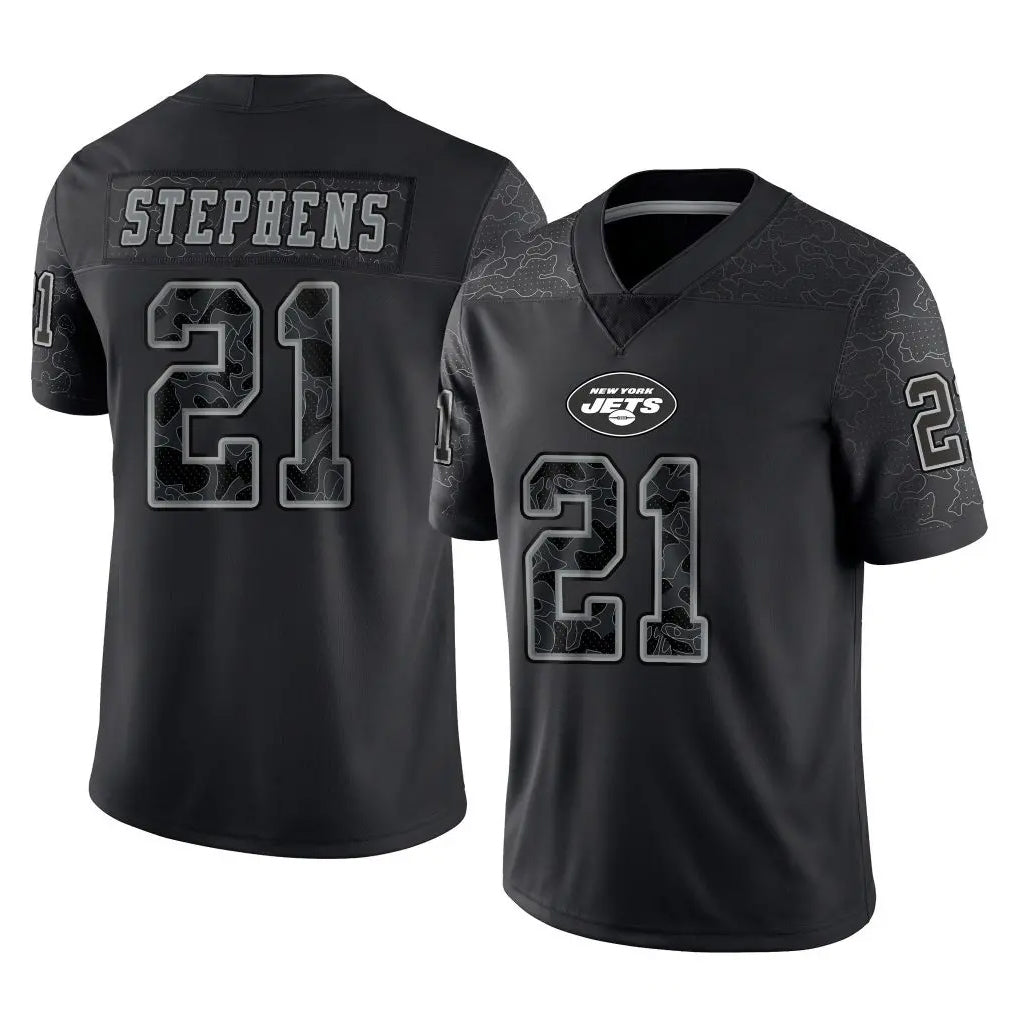 Johmsee NY.Jets #21 Brandon Stephens Player Stealth Black Limited Reflective Home Game Stitched Jerseys