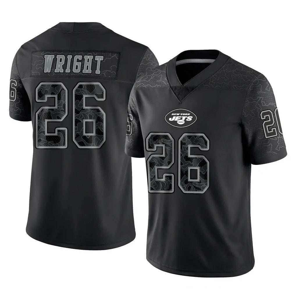 Johmsee NY.Jets #26 Nahshon Wright Player Stealth Black Limited Reflective Home Game Stitched Jerseys